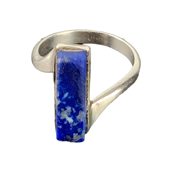 Vintage 950‎ Silver Lazuli Lapis Bar Abstract Design Ring Size 6.5 - Picture 7 of 9